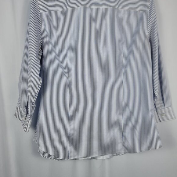 Talbots Wrinkle Resistant Blouse Women's Size 10 Blue & White Stripes 3/4 Sleeve - Picture 11 of 12